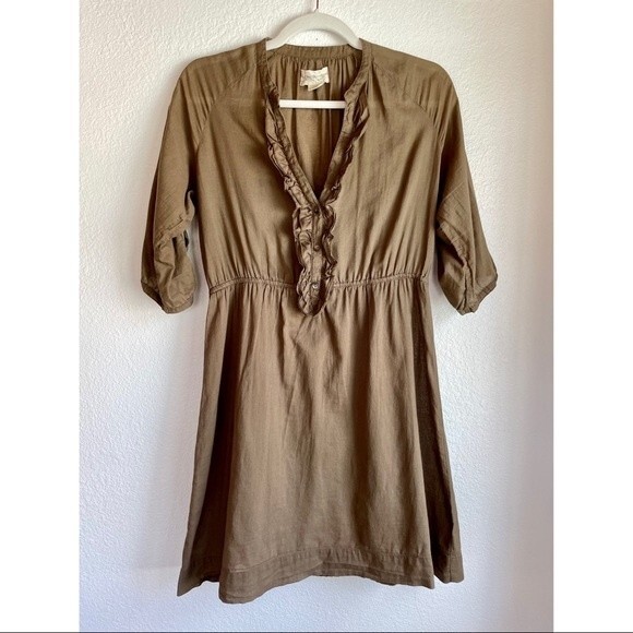 Denim & Supply Ralph Lauren Brown Cotton Dress with Ruffle and Tab Sleeves M - Picture 2 of 13